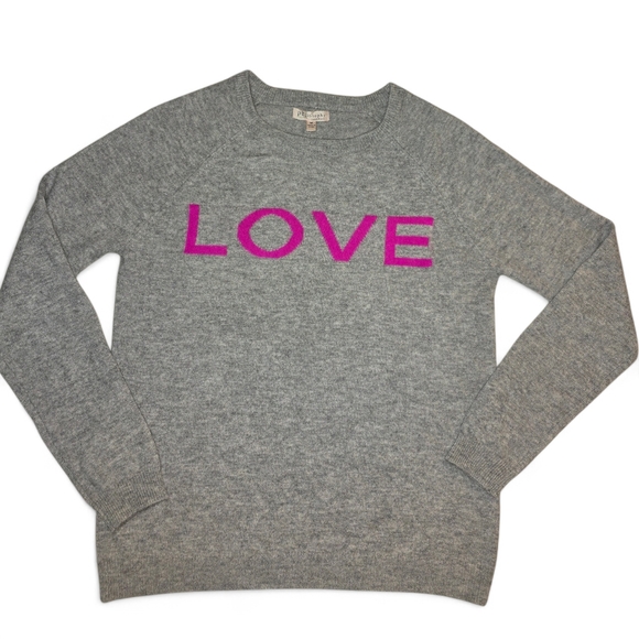 Philosophy Sweaters - Philosophy 100% Cashmere Gray Sweater with Pink LOVE Design
